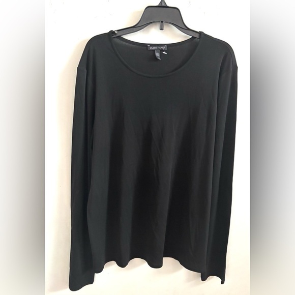 Eileen Fisher Stretch Jersey Knit Scoop Neck Black Top L - Picture 1 of 4